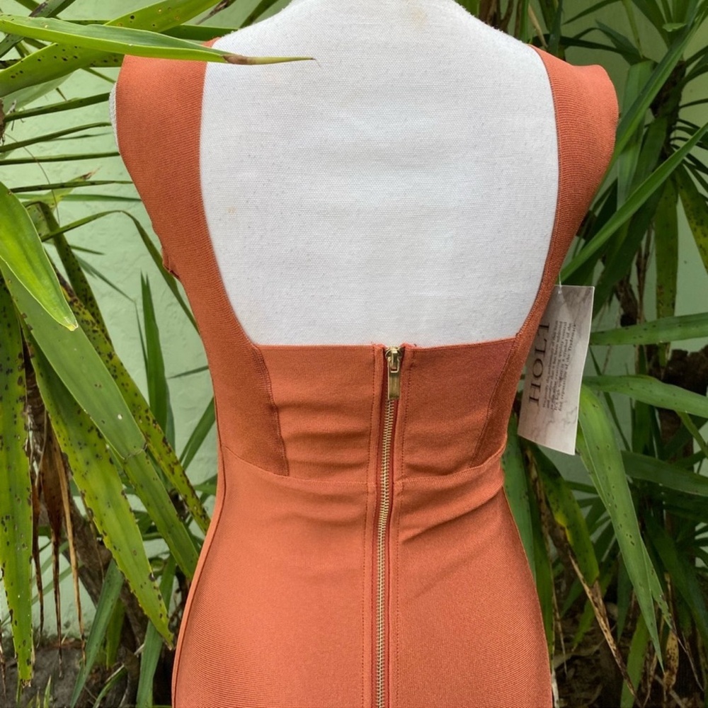 Rusty Burnt Orange Cut Out Bondage Dress - Picture 11 of 13